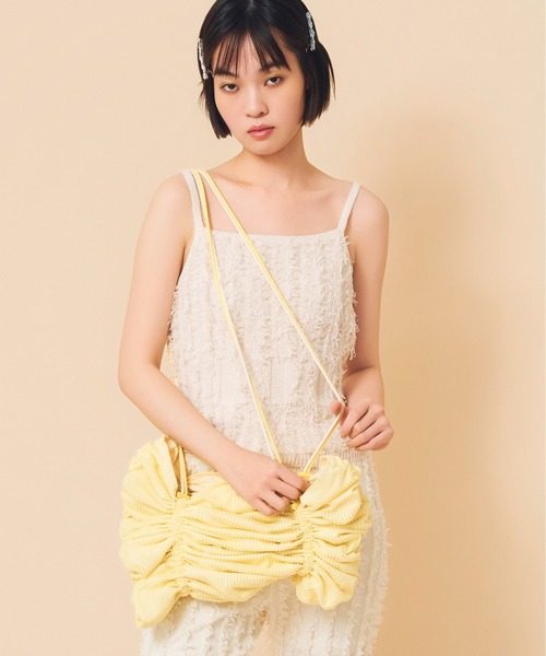 Casselini(キャセリーニ)の「Casselini(キャセリーニ)2wayシャーリングバッグ(トートバッグ・レディース・グレー/イエロー/ピンク・FREE)」の4枚目の写真