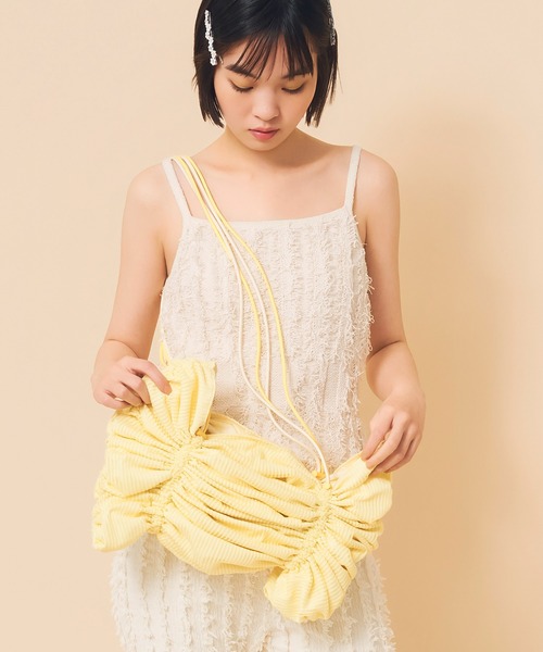 Casselini(キャセリーニ)の「Casselini(キャセリーニ)2wayシャーリングバッグ(トートバッグ・レディース・グレー/イエロー/ピンク・FREE)」の5枚目の写真