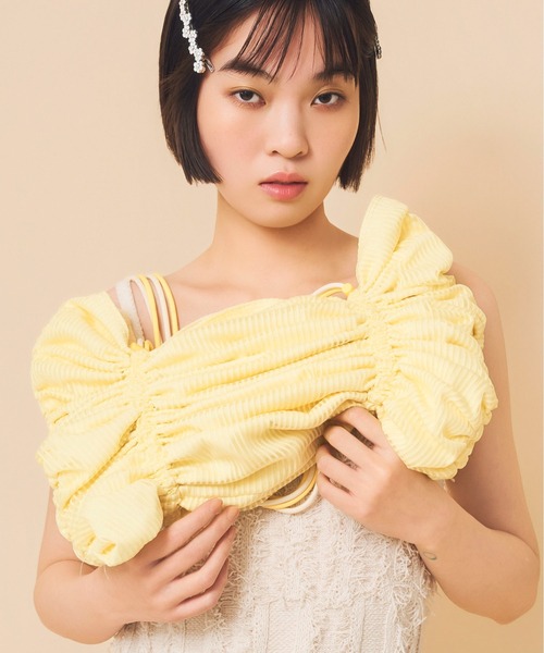 Casselini(キャセリーニ)の「Casselini(キャセリーニ)2wayシャーリングバッグ(トートバッグ・レディース・グレー/イエロー/ピンク・FREE)」の6枚目の写真