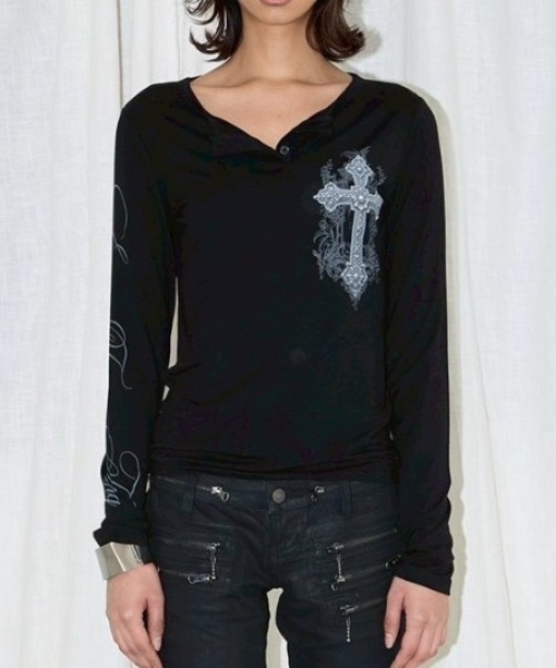 EYEER(イワイイアル)の「【EYEER】Cross Logo Henley Neck Long Sleeve / 【イーワイイーイーアール】クロスロゴヘンリーネック長袖Tシャツ(Tシャツ/カットソー・レディース・ブラック/ホワイト・S)」の13枚目の写真