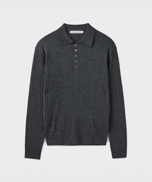GRACE MERINO WOOL POLO KNIT [CHARCOAL]