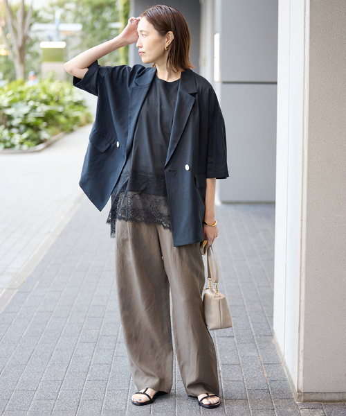 SLOBE IENA(スローブイエナ)の「《セットアップ対応可》リネン混パンツ(その他パンツ・レディース・ブラック/カーキ・36/38)」の7枚目の写真