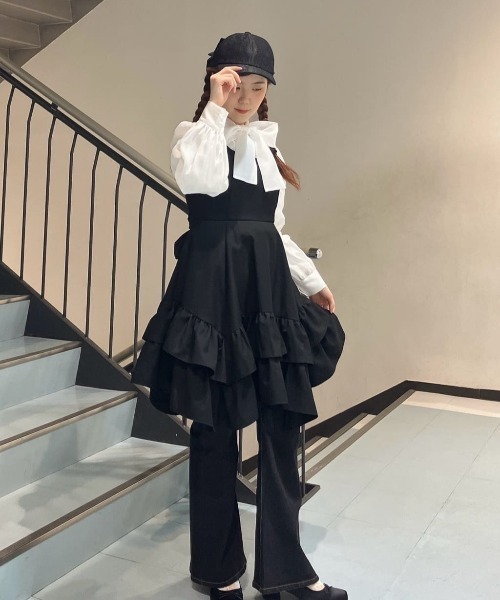 F i.n.t（フィント）の「ボリュームフリルヘムミニジャンパースカート/fint フィント（ジャンパースカート・レディース・ブラック/グレー・FREE）」の22枚目の写真