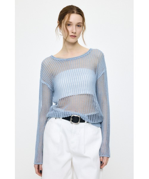 MOUSSY(マウジー)の「BOAT NECK MESH KNIT トップス(ニット/セーター・レディース・ブラック/ライトブルー/オフホワイト・FREE)」の5枚目の写真