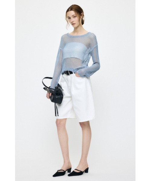 MOUSSY(マウジー)の「BOAT NECK MESH KNIT トップス(ニット/セーター・レディース・ブラック/ライトブルー/オフホワイト・FREE)」の6枚目の写真