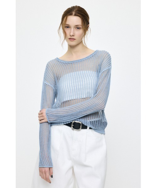 MOUSSY(マウジー)の「BOAT NECK MESH KNIT トップス(ニット/セーター・レディース・ブラック/ライトブルー/オフホワイト・FREE)」の9枚目の写真