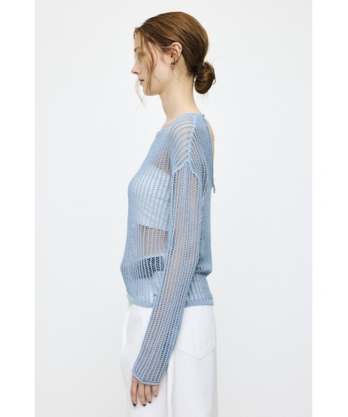 MOUSSY(マウジー)の「BOAT NECK MESH KNIT トップス(ニット/セーター・レディース・ブラック/ライトブルー/オフホワイト・FREE)」の10枚目の写真