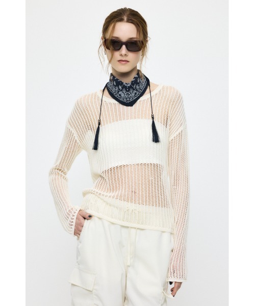 MOUSSY(マウジー)の「BOAT NECK MESH KNIT トップス(ニット/セーター・レディース・ブラック/ライトブルー/オフホワイト・FREE)」の18枚目の写真