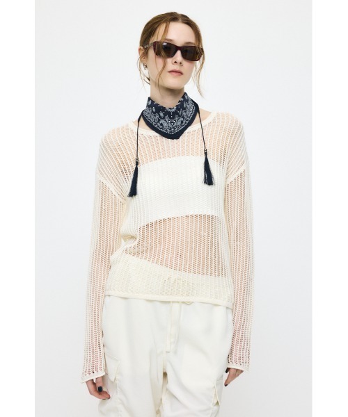 MOUSSY(マウジー)の「BOAT NECK MESH KNIT トップス(ニット/セーター・レディース・ブラック/ライトブルー/オフホワイト・FREE)」の21枚目の写真