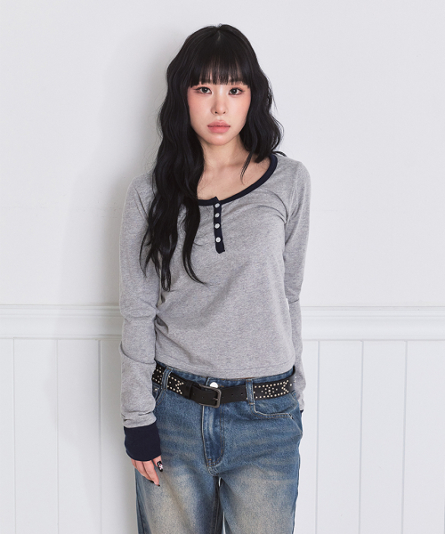 ESCAPEFROM（エスケープフロム）の「エッセンシャルヘンリーネックロングスリーブ [2カラー]（Tシャツ/カットソー・レディース・アイボリー/グレー・MEDIUM）」の5枚目の写真