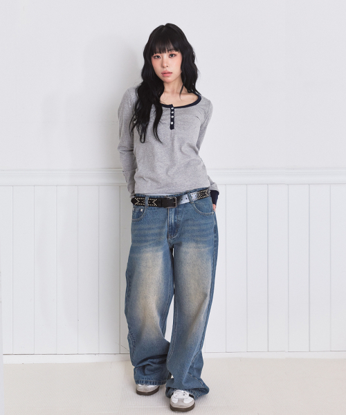 ESCAPEFROM（エスケープフロム）の「エッセンシャルヘンリーネックロングスリーブ [2カラー]（Tシャツ/カットソー・レディース・アイボリー/グレー・MEDIUM）」の6枚目の写真