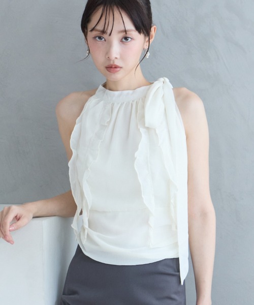 krahe(クレーエ)の「フリルリボンノースリーブブラウス(シャツ/ブラウス・レディース・ホワイト/ブラック/ホワイト系その他/ブルー系その他・FREE)」の5枚目の写真