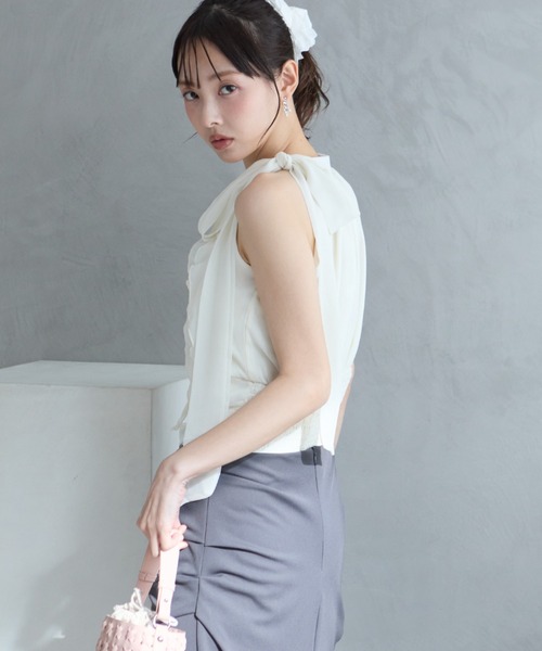 krahe(クレーエ)の「フリルリボンノースリーブブラウス(シャツ/ブラウス・レディース・ホワイト/ブラック/ホワイト系その他/ブルー系その他・FREE)」の18枚目の写真