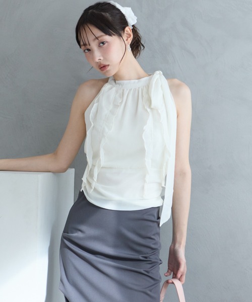 krahe(クレーエ)の「フリルリボンノースリーブブラウス(シャツ/ブラウス・レディース・ホワイト/ブラック/ホワイト系その他/ブルー系その他・FREE)」の17枚目の写真