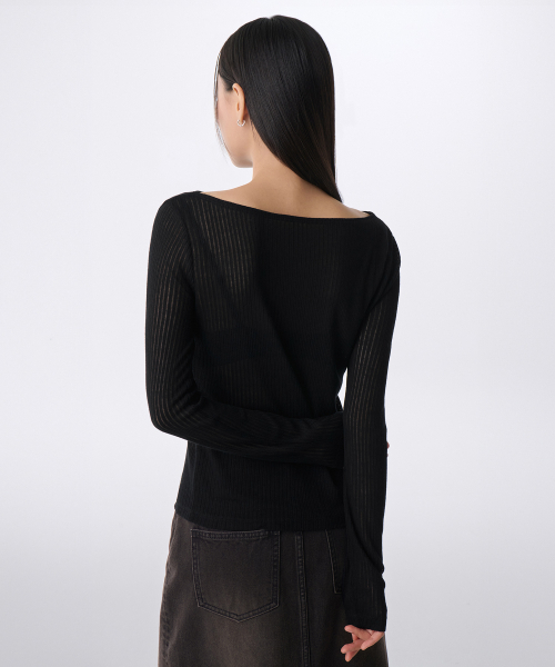 MUSINSA STANDARD WOMAN（ムシンサスタンダードウーマン）の「ウィメンズバーチカルシアボートネック長袖Tシャツ[ブラック]（Tシャツ/カットソー・レディース・その他・X-SMALL/SMALL/LARGE/MEDIUM）」の2枚目の写真