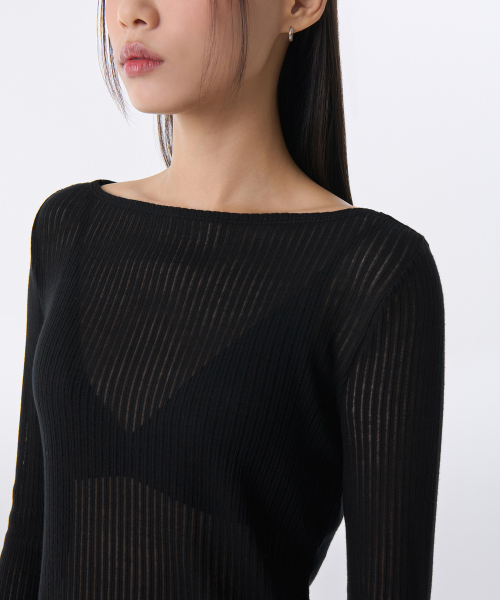 MUSINSA STANDARD WOMAN（ムシンサスタンダードウーマン）の「ウィメンズバーチカルシアボートネック長袖Tシャツ[ブラック]（Tシャツ/カットソー・レディース・その他・X-SMALL/SMALL/LARGE/MEDIUM）」の3枚目の写真