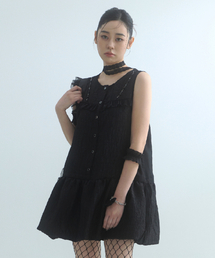 MOIREMOA（モアレモア）の「Veil Shirring Volume Dress-Black（ワンピース）」