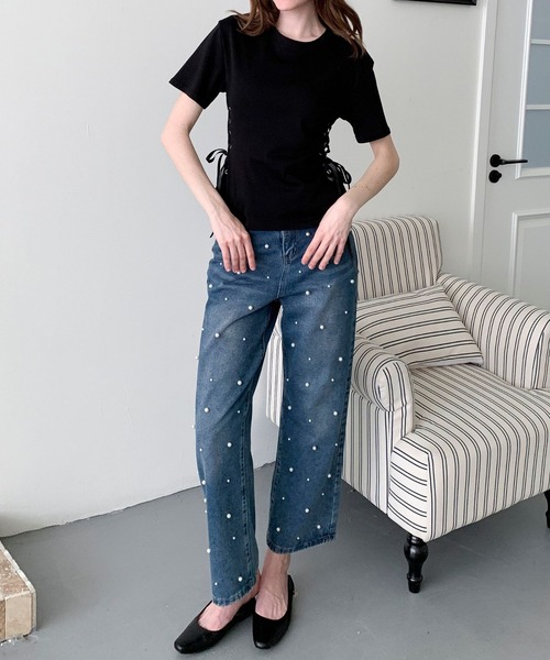 Jasmine Grandiflorum(ジャスミングランディフローラム)の「【Jasmine】サイドリボンタイトTシャツ(Tシャツ/カットソー・レディース・ホワイト/ブラック・FREE)」の12枚目の写真