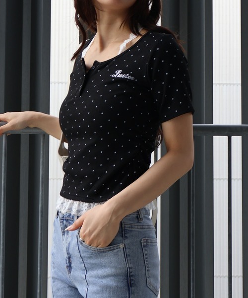 SpRay(スプレイ)の「テレコヘンリーネックホルタートップス(Tシャツ/カットソー・レディース・ブルー/アイボリー/ホワイト×ブラック/ブラック×ホワイト/グレー/ブラック・FREE)」の15枚目の写真