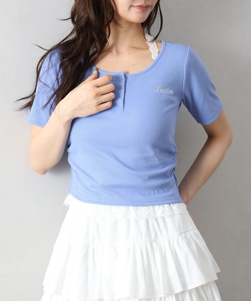 SpRay(スプレイ)の「テレコヘンリーネックホルタートップス(Tシャツ/カットソー・レディース・ブルー/アイボリー/ホワイト×ブラック/ブラック×ホワイト/グレー/ブラック・FREE)」の8枚目の写真