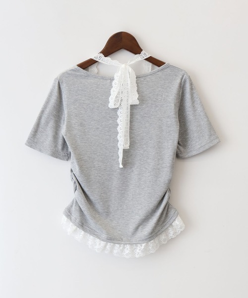 SpRay(スプレイ)の「テレコヘンリーネックホルタートップス(Tシャツ/カットソー・レディース・ブルー/アイボリー/ホワイト×ブラック/ブラック×ホワイト/グレー/ブラック・FREE)」の7枚目の写真