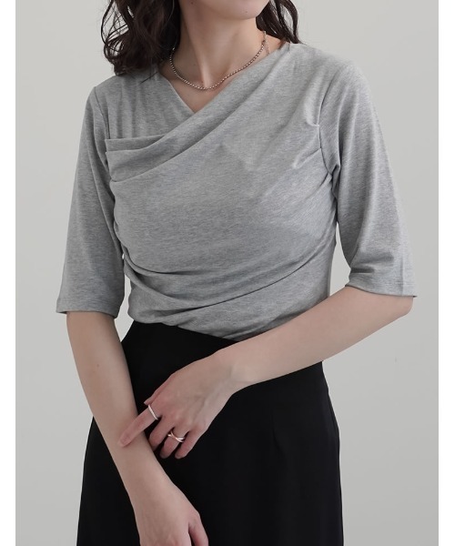 Re:EDIT（リエディ）の「[接触冷感]アンチピリングフライスドレープ半袖Tシャツ（Tシャツ/カットソー・レディース・ブラック/アイボリー/杢グレー/モカ・MEDIUM/LARGE）」の12枚目の写真