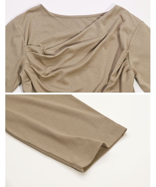 Re:EDIT（リエディ）の「[接触冷感]アンチピリングフライスドレープ半袖Tシャツ（Tシャツ/カットソー・レディース・ブラック/アイボリー/杢グレー/モカ・MEDIUM/LARGE）」の16枚目の写真