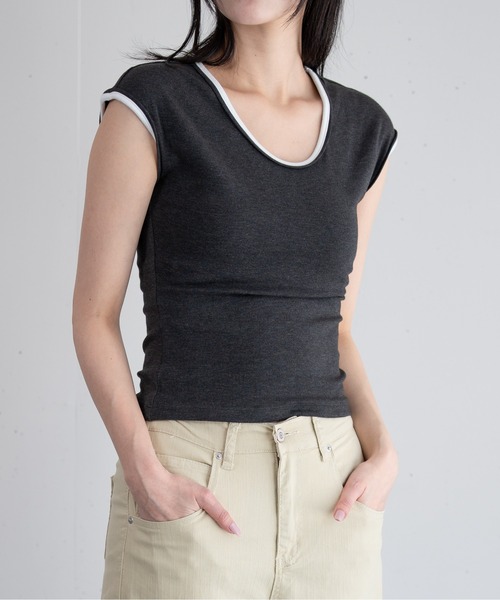 hwyl(ヒュイル)の「バイカラー リンガーTシャツ(Tシャツ/カットソー・レディース・ピンク/チャコールグレー/オフホワイト/チョコ・FREE)」の21枚目の写真