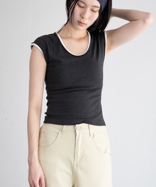 hwyl(ヒュイル)の「バイカラー リンガーTシャツ(Tシャツ/カットソー・レディース・ピンク/チャコールグレー/オフホワイト/チョコ・FREE)」の20枚目の写真