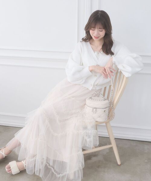 MAJESTIC LEGON(マジェスティックレゴン)の「チュールフリルティアードスカート(スカート・レディース・ブラック/アイボリー/ピンク・MEDIUM)」の3枚目の写真