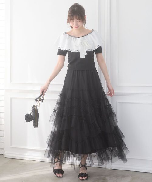 MAJESTIC LEGON(マジェスティックレゴン)の「チュールフリルティアードスカート(スカート・レディース・ブラック/アイボリー/ピンク・MEDIUM)」の8枚目の写真
