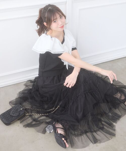 MAJESTIC LEGON(マジェスティックレゴン)の「チュールフリルティアードスカート(スカート・レディース・ブラック/アイボリー/ピンク・MEDIUM)」の11枚目の写真