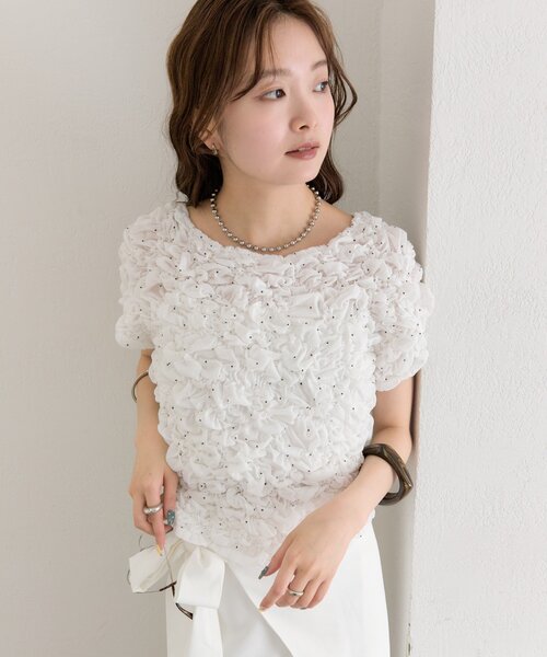 mystic(ミスティック)の「《新色RED》ふわふわシャーリングTシャツ(Tシャツ/カットソー・レディース・ブラック/オフホワイト/ピンク/ホワイト/レッド・FREE)」の13枚目の写真
