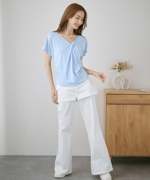 DAYRA(デイラ)の「Vネック ツイスト サイド ギャザー 半袖 カットソー(Tシャツ/カットソー・レディース・ホワイト/ライトブルー/ブラック/パープル/グレー・FREE)」の16枚目の写真