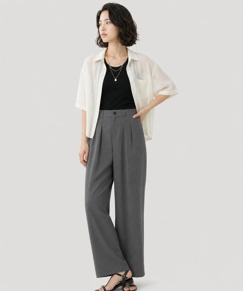 GLOBAL WORK（グローバルワーク）の「シルキータッチシアーシャツ5分袖/636672（シャツ/ブラウス・レディース・オフホワイト/チャコールグレー/カーキ/ブルー・LARGE/MEDIUM）」の7枚目の写真