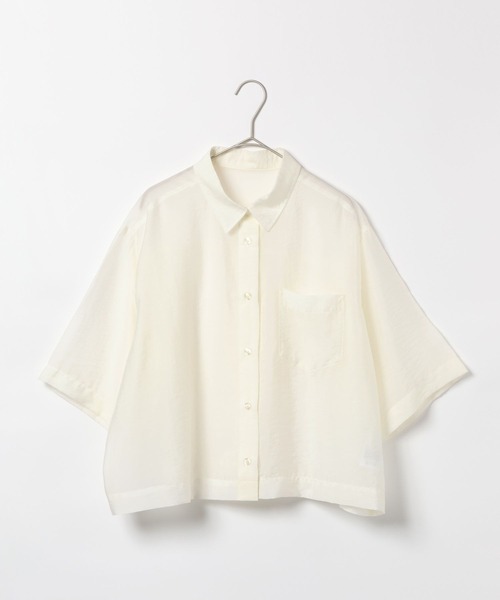 GLOBAL WORK（グローバルワーク）の「シルキータッチシアーシャツ5分袖/636672（シャツ/ブラウス・レディース・オフホワイト/チャコールグレー/カーキ/ブルー・LARGE/MEDIUM）」の16枚目の写真