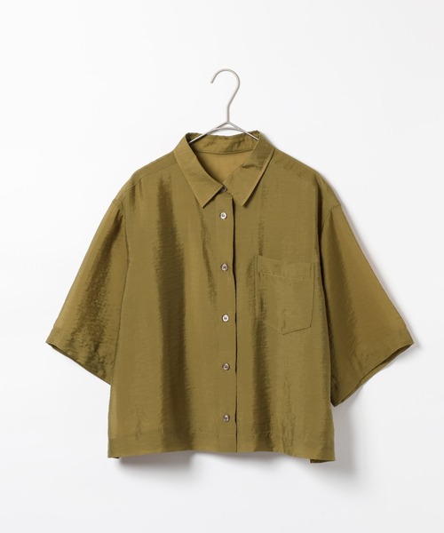 GLOBAL WORK（グローバルワーク）の「シルキータッチシアーシャツ5分袖/636672（シャツ/ブラウス・レディース・オフホワイト/チャコールグレー/カーキ/ブルー・LARGE/MEDIUM）」の18枚目の写真