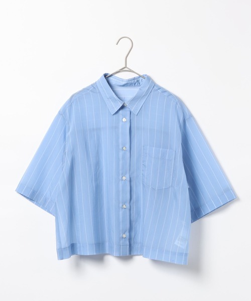 GLOBAL WORK（グローバルワーク）の「シルキータッチシアーシャツ5分袖/636672（シャツ/ブラウス・レディース・オフホワイト/チャコールグレー/カーキ/ブルー・LARGE/MEDIUM）」の19枚目の写真