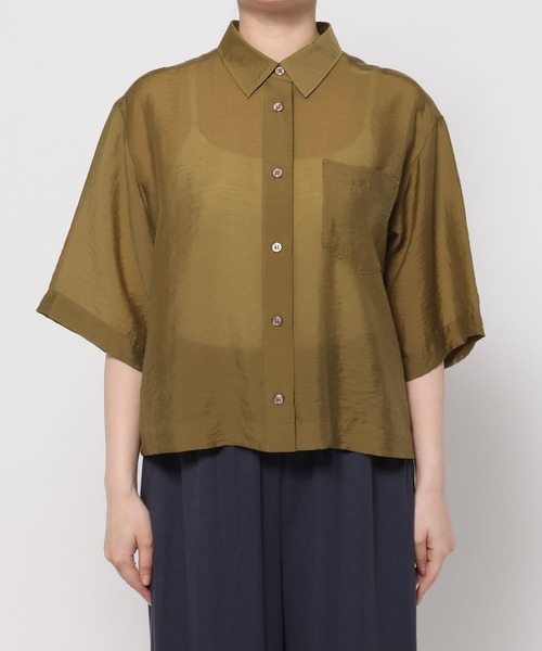 GLOBAL WORK（グローバルワーク）の「シルキータッチシアーシャツ5分袖/636672（シャツ/ブラウス・レディース・オフホワイト/チャコールグレー/カーキ/ブルー・LARGE/MEDIUM）」の20枚目の写真