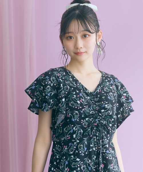 marun(マルン)の「センタードロストフラワープリントワンピース <大きいサイズ有>marun(ワンピース・レディース・ブラック系/ホワイト系・5L/4L/3L/LL/L/M)」の4枚目の写真