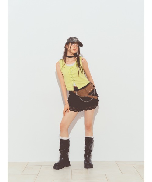 repipi armario(レピピ アルマリオ)の「レースアップレイヤードトップス(タンクトップ・キッズ・ブラック/オフホワイト/ライム・SMALL/LARGE/MEDIUM)」の6枚目の写真