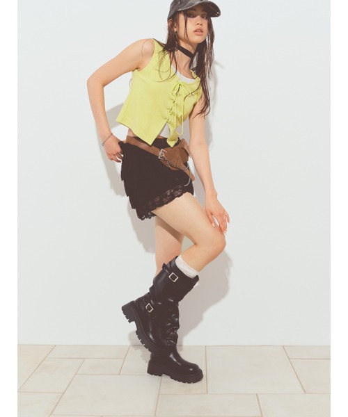 repipi armario(レピピ アルマリオ)の「レースアップレイヤードトップス(タンクトップ・キッズ・ブラック/オフホワイト/ライム・SMALL/LARGE/MEDIUM)」の8枚目の写真