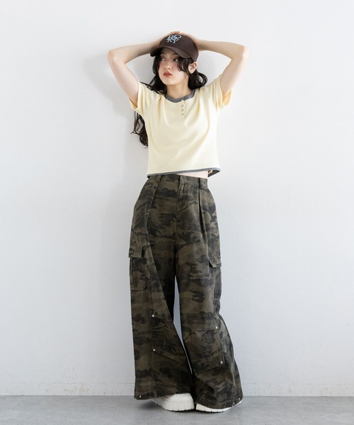 RAGEBLUE(レイジブルー)の「バイカラー/レイヤードヘンリーネックミニTシャツ(Tシャツ/カットソー・レディース・ブラウン/グレー/オフホワイト・FREE)」の18枚目の写真