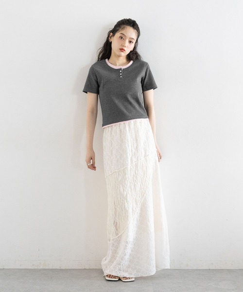 RAGEBLUE(レイジブルー)の「バイカラー/レイヤードヘンリーネックミニTシャツ(Tシャツ/カットソー・レディース・ブラウン/グレー/オフホワイト・FREE)」の22枚目の写真