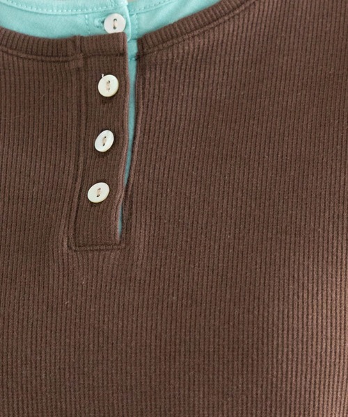 RAGEBLUE(レイジブルー)の「バイカラー/レイヤードヘンリーネックミニTシャツ(Tシャツ/カットソー・レディース・ブラウン/グレー/オフホワイト・FREE)」の11枚目の写真