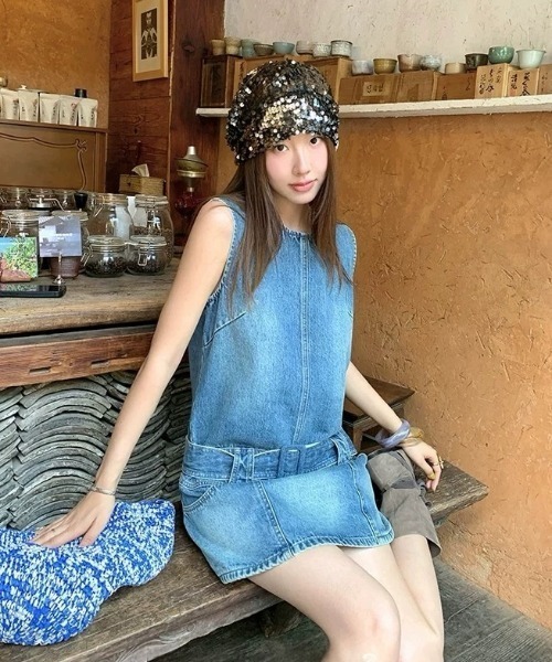 FAVORITO(ファヴォリート)の「ノースリーブ デニムワンピース(ワンピース・レディース・ブルー・S/M/L/XL)」の7枚目の写真