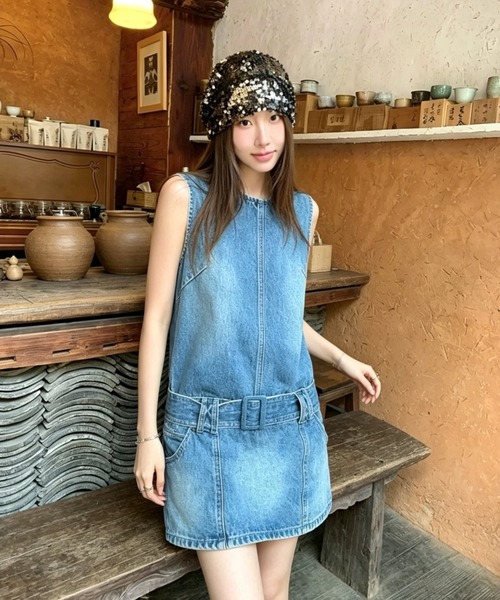 FAVORITO(ファヴォリート)の「ノースリーブ デニムワンピース(ワンピース・レディース・ブルー・S/M/L/XL)」の6枚目の写真