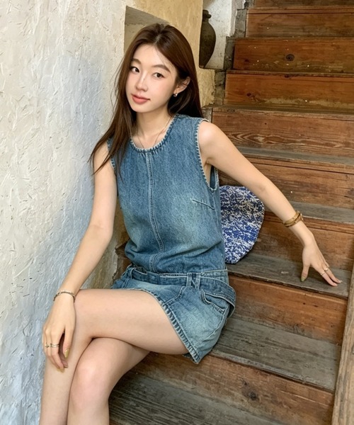 FAVORITO(ファヴォリート)の「ノースリーブ デニムワンピース(ワンピース・レディース・ブルー・S/M/L/XL)」の8枚目の写真