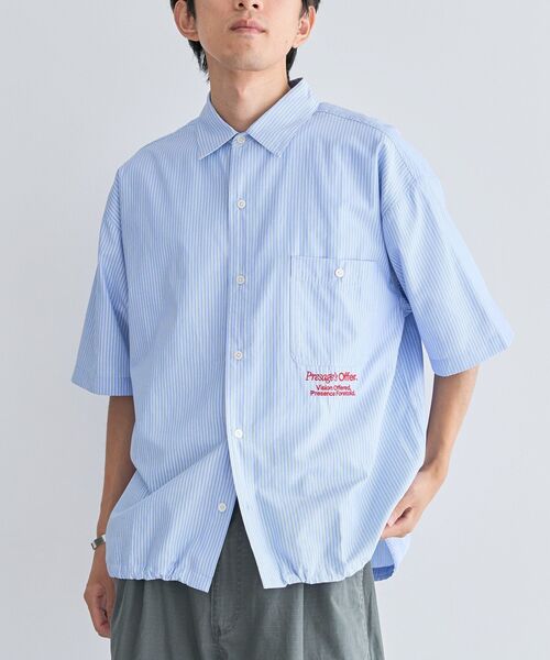 CRAFT STANDARD BOUTIQUE(クラフトスタンダードブティック)の「ストライプ半袖ドローコードシャツ(シャツ/ブラウス・メンズ・グレー/サックスブルー・M/L)」の4枚目の写真