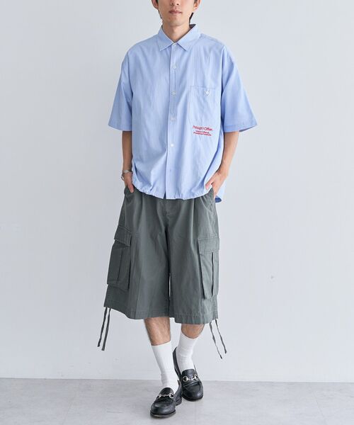 CRAFT STANDARD BOUTIQUE(クラフトスタンダードブティック)の「ストライプ半袖ドローコードシャツ(シャツ/ブラウス・メンズ・グレー/サックスブルー・M/L)」の7枚目の写真